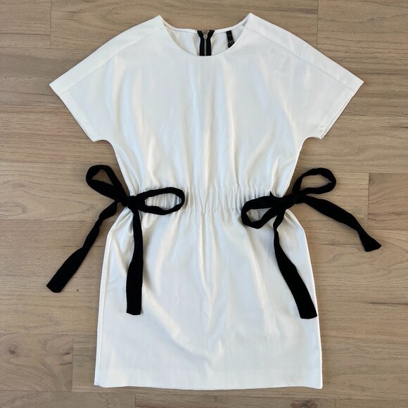 Zara TRF Collection White Dress With Side Black Ribbons - Picture 1 of 6
